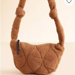 Street Level Quilted Shearling Crossbody Bag Soft Textured Long Strap Cozy Chic